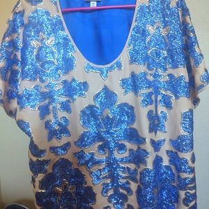 Tracy Reese Limited Gold and Blue Sequin Top